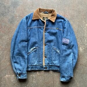 Vintage 70s Mavericks Mens Denim Sherpa Lined Jacket Corduroy Collar Size 42